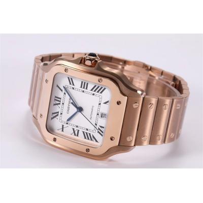 Santos WGSA0018 M9015 Automatic Mens Watch Best Edition BVF Large 39.8mm Rose Gold White Dial SS Bracelet