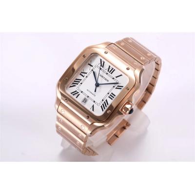 Santos WGSA0018 M9015 Automatic Mens Watch Best Edition BVF Large 39.8mm Rose Gold White Dial SS Bracelet