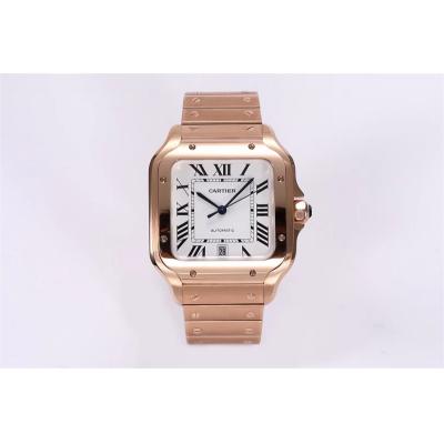 Santos WGSA0018 M9015 Automatic Mens Watch Best Edition BVF Large 39.8mm Rose Gold White Dial SS Bracelet