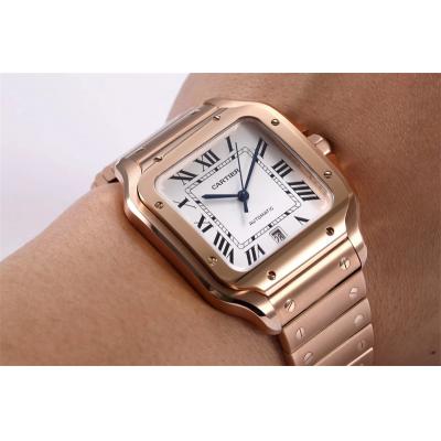 Santos WGSA0018 M9015 Automatic Mens Watch Best Edition BVF Large 39.8mm Rose Gold White Dial SS Bracelet