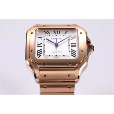 Santos WGSA0018 M9015 Automatic Mens Watch Best Edition BVF Large 39.8mm Rose Gold White Dial SS Bracelet