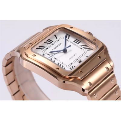 Santos WGSA0018 M9015 Automatic Mens Watch Best Edition BVF Large 39.8mm Rose Gold White Dial SS Bracelet