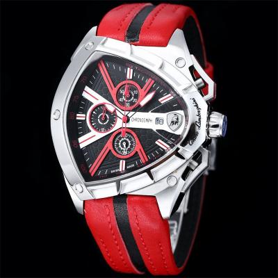 TONINO LAMBORGHINI Spyder 9001 Quartz Chronograph Mens Watch Steel Case Black Dial Blue Leather Stopwatch