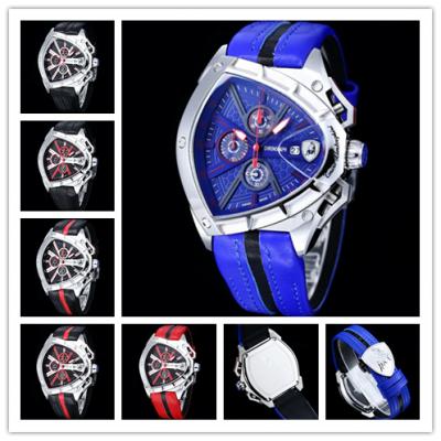 TONINO LAMBORGHINI Spyder 9001 Quartz Chronograph Mens Watch Steel Case Black Dial Blue Leather Stopwatch