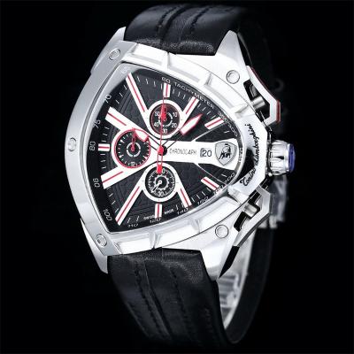 TONINO LAMBORGHINI Spyder 9001 Quartz Chronograph Mens Watch Steel Case Black Dial Blue Leather Stopwatch