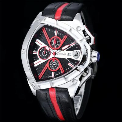 TONINO LAMBORGHINI Spyder 9001 Quartz Chronograph Mens Watch Steel Case Black Dial Blue Leather Stopwatch