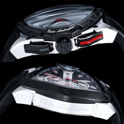 TONINO LAMBORGHINI Spyder 9006 Quartz Chronograph Mens Watch Steel Case Black Bezel Dial Red Leather Stopwatch