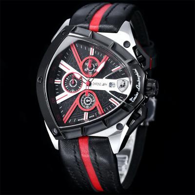 TONINO LAMBORGHINI Spyder 9006 Quartz Chronograph Mens Watch Steel Case Black Bezel Dial Red Leather Stopwatch