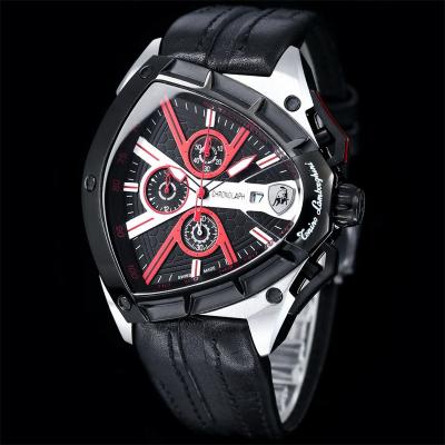 TONINO LAMBORGHINI Spyder 9006 Quartz Chronograph Mens Watch Steel Case Black Bezel Dial Red Leather Stopwatch