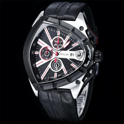 TONINO LAMBORGHINI Spyder 9006 Quartz Chronograph Mens Watch Steel Case Black Bezel Dial Red Leather Stopwatch