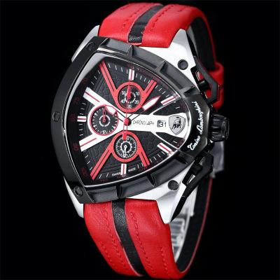 TONINO LAMBORGHINI Spyder 9006 Quartz Chronograph Mens Watch Steel Case Black Bezel Dial Red Leather Stopwatch