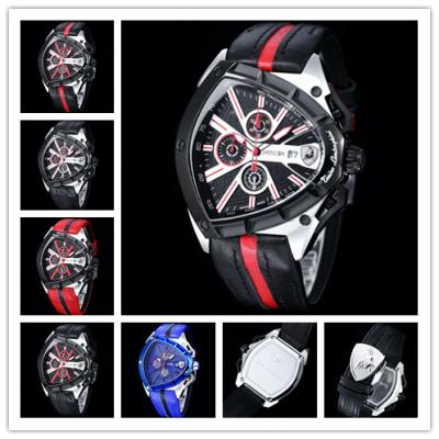 TONINO LAMBORGHINI Spyder 9006 Quartz Chronograph Mens Watch Steel Case Black Bezel Dial Red Leather Stopwatch