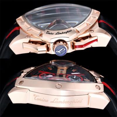 TONINO LAMBORGHINI Spyder 9003 Quartz Chronograph Mens Watch Rose Gold Black Dial Red Leather Stopwatch