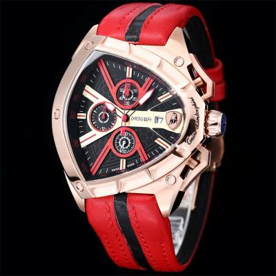 TONINO LAMBORGHINI Spyder 9003 Quartz Chronograph Mens Watch Rose Gold Black Dial Red Leather Stopwatch