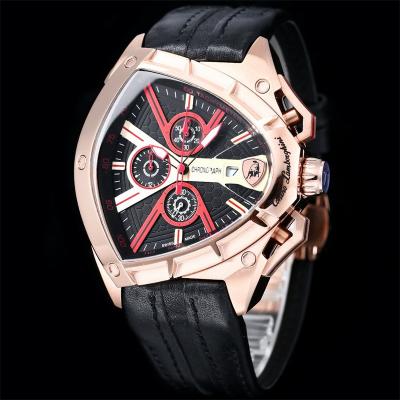 TONINO LAMBORGHINI Spyder 9003 Quartz Chronograph Mens Watch Rose Gold Black Dial Red Leather Stopwatch