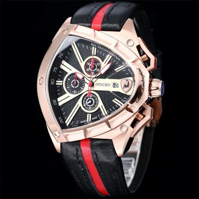 TONINO LAMBORGHINI Spyder 9003 Quartz Chronograph Mens Watch Rose Gold Black Dial Red Leather Stopwatch