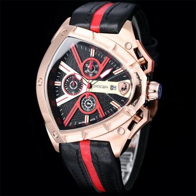 TONINO LAMBORGHINI Spyder 9003 Quartz Chronograph Mens Watch Rose Gold Black Dial Red Leather Stopwatch