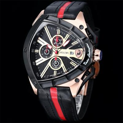 TONINO LAMBORGHINI Spyder 9004 Quartz Chronograph Mens Watch Rose Gold Black Bezel  Red Leather Stopwatch