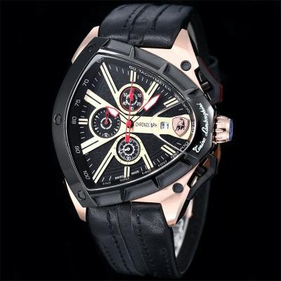 TONINO LAMBORGHINI Spyder 9004 Quartz Chronograph Mens Watch Rose Gold Black Bezel  Red Leather Stopwatch