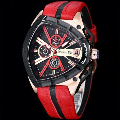 TONINO LAMBORGHINI Spyder 9004 Quartz Chronograph Mens Watch Rose Gold Black Bezel  Red Leather Stopwatch