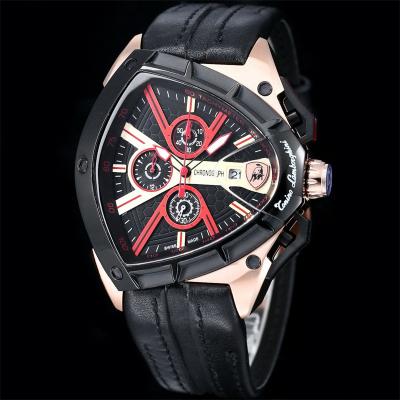 TONINO LAMBORGHINI Spyder 9004 Quartz Chronograph Mens Watch Rose Gold Black Bezel  Red Leather Stopwatch