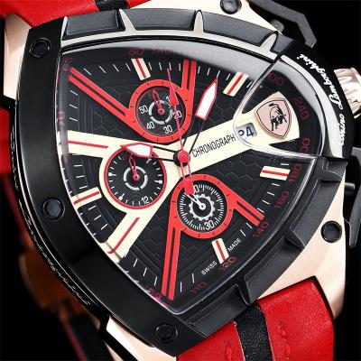 TONINO LAMBORGHINI Spyder 9004 Quartz Chronograph Mens Watch Rose Gold Black Bezel  Red Leather Stopwatch