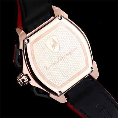 TONINO LAMBORGHINI Spyder 9004 Quartz Chronograph Mens Watch Rose Gold Black Bezel  Red Leather Stopwatch