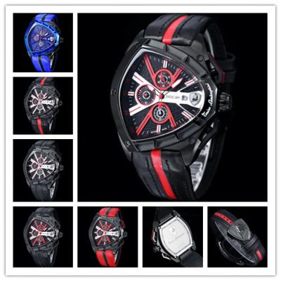 TONINO LAMBORGHINI Spyder 9002 Quartz Chronograph Mens Watch DLC Black Steel Red Dial Leather Stopwatch