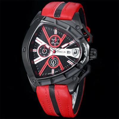 TONINO LAMBORGHINI Spyder 9002 Quartz Chronograph Mens Watch DLC Black Steel Red Dial Leather Stopwatch