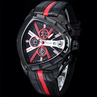 TONINO LAMBORGHINI Spyder 9002 Quartz Chronograph Mens Watch DLC Black Steel Red Dial Leather Stopwatch