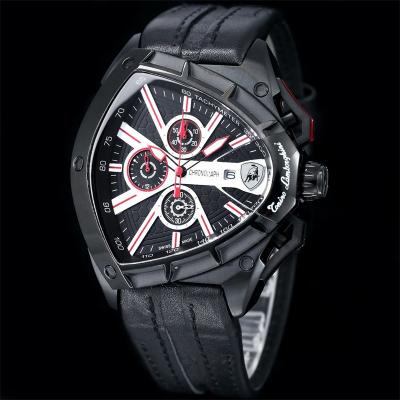 TONINO LAMBORGHINI Spyder 9002 Quartz Chronograph Mens Watch DLC Black Steel Red Dial Leather Stopwatch