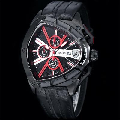 TONINO LAMBORGHINI Spyder 9002 Quartz Chronograph Mens Watch DLC Black Steel Red Dial Leather Stopwatch