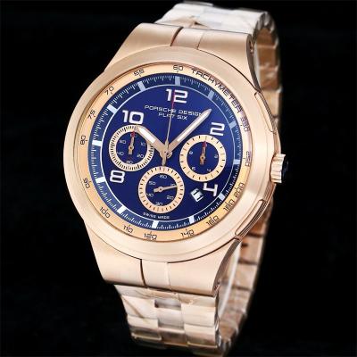 Porsche Design Chronotimer Collection Japan quartz chronograph Mens Watch Rose Gold Brown Dial SS Bracelet Stopwatch