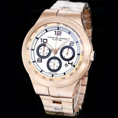 Porsche Design Chronotimer Collection Japan quartz chronograph Mens Watch Rose Gold Brown Dial SS Bracelet Stopwatch