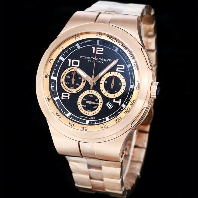 Porsche Design Chronotimer Collection Japan quartz chronograph Mens Watch Rose Gold Brown Dial SS Bracelet Stopwatch