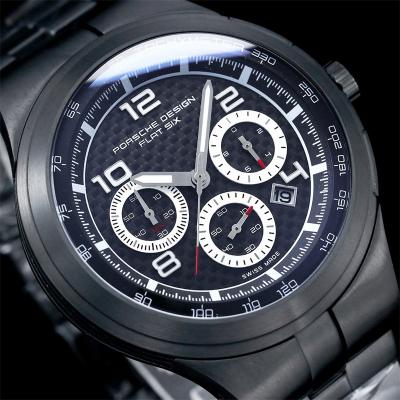 Porsche Design Chronotimer Collection Japan quartz chronograph Mens Watch DLC All Black Dial SS Bracelet Stopwatch