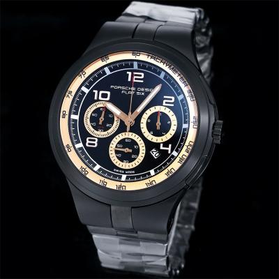 Porsche Design Chronotimer Collection Japan quartz chronograph Mens Watch DLC All Black Dial SS Bracelet Stopwatch