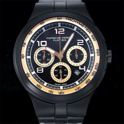 Porsche Design Chronotimer Collection Japan quartz chronograph Mens Watch DLC All Black Dial SS Bracelet Stopwatch