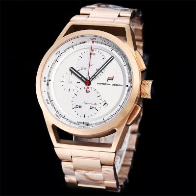 Porsche Design Chronotimer Collection Japan quartz chronograph Mens Watch Rose Gold Brown Dial SS Bracelet Stopwatch