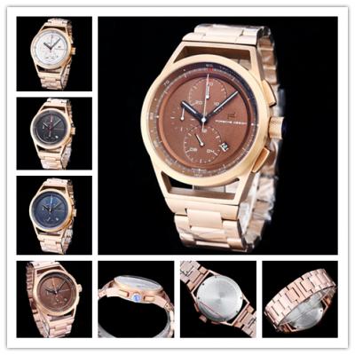 Porsche Design Chronotimer Collection Japan quartz chronograph Mens Watch Rose Gold Brown Dial SS Bracelet Stopwatch