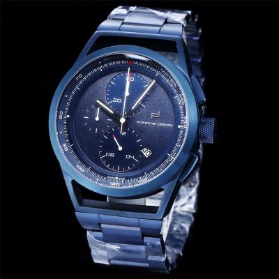 Porsche Design Chronotimer Collection Japan quartz chronograph Mens Watch PVD All Blue Dial SS Bracelet Stopwatch