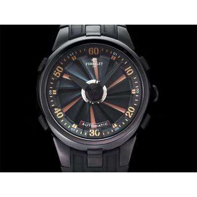 Turbine XL A1051/2 A23J Automatic Mens Watch TWF DLC All Black Orange Rotating Dial Rubber Strap