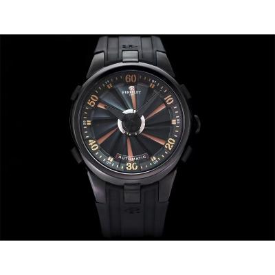 Turbine XL A1051/2 A23J Automatic Mens Watch TWF DLC All Black Orange Rotating Dial Rubber Strap