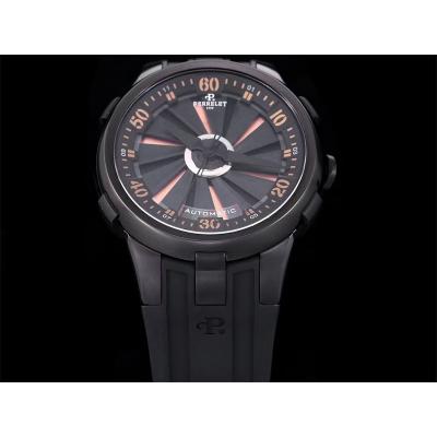 Turbine XL A1051/2 A23J Automatic Mens Watch TWF DLC All Black Orange Rotating Dial Rubber Strap