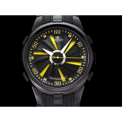 Turbine XL A1051/7 A23J Automatic Mens Watch TWF DLC All Black Yellow Rotating Dial Rubber Strap