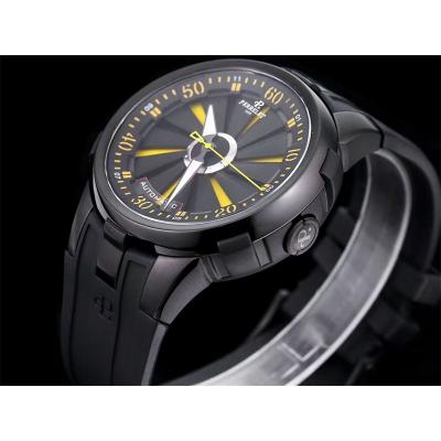 Turbine XL A1051/7 A23J Automatic Mens Watch TWF DLC All Black Yellow Rotating Dial Rubber Strap