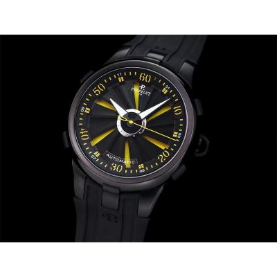 Turbine XL A1051/7 A23J Automatic Mens Watch TWF DLC All Black Yellow Rotating Dial Rubber Strap