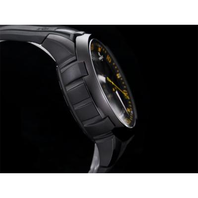 Turbine XL A1051/7 A23J Automatic Mens Watch TWF DLC All Black Yellow Rotating Dial Rubber Strap