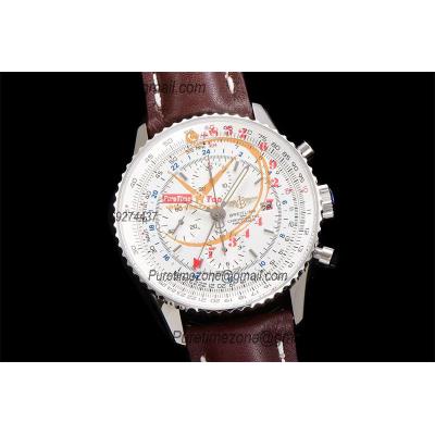 A24322121 Navitimer 1 World GMT A7750 Automatic Chronograph Mens Watch  White Dial Brown Leather Strap Best Edition