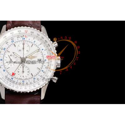 A24322121 Navitimer 1 World GMT A7750 Automatic Chronograph Mens Watch  White Dial Brown Leather Strap Best Edition